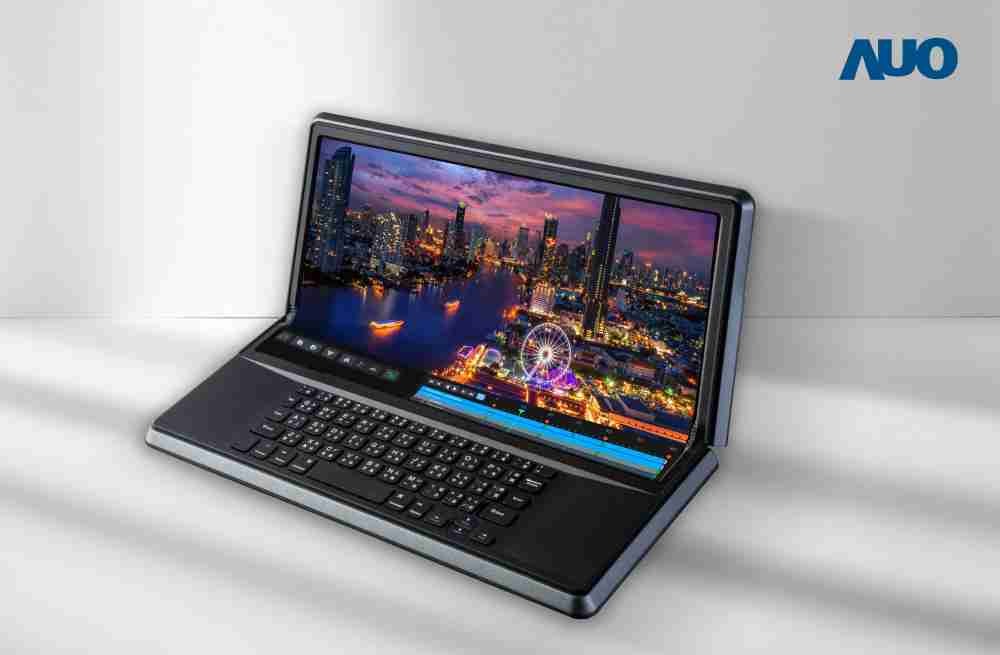 开云电子14.6吋Micro LED折迭显示屏幕，，，搭配半径4mm的弯折绞炼，，，以及高画素、、、高亮度、、、高对比度的显示技术特点，，，，即便在大视角下仍保有绝佳色相与亮度