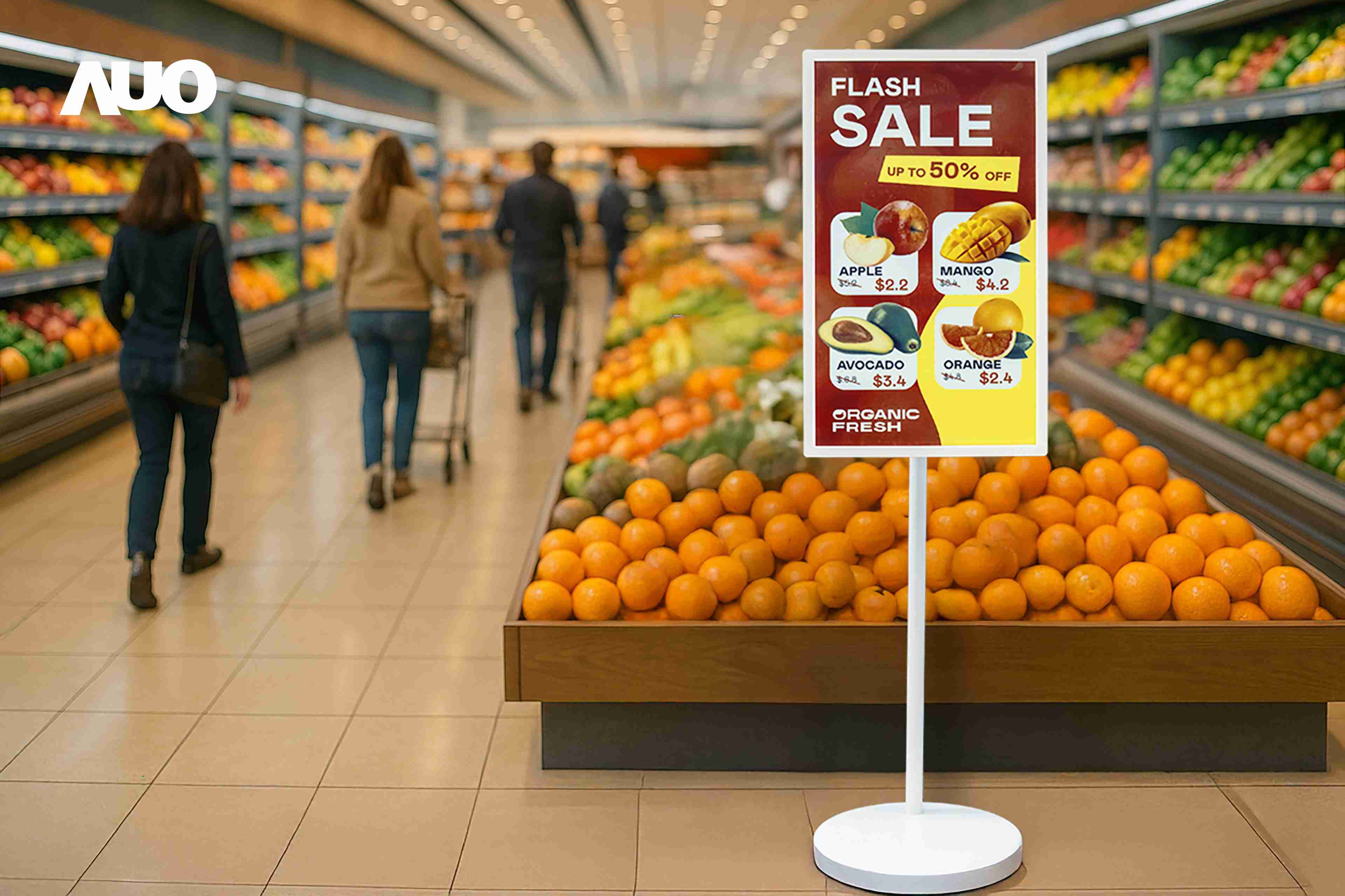 达擎首亮相低功耗、、全彩的〝aecoPost电子纸解决方案〞，，，，仅在更新画面时需要微量的电力驱动，，无需布建电线的便捷设计，，，，使其可灵活应用、、随意置放，，，，并可透过云端或行动装置app，，，，轻松管理及排程广告内容，，晋升店头营销利器。。。